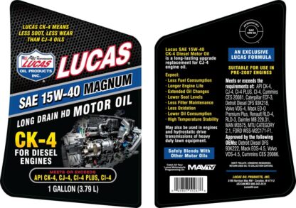 LUCAS SAE 15W-40 CK-4 TRUCK OIL/1X1/5 GALL PAIL - Image 5